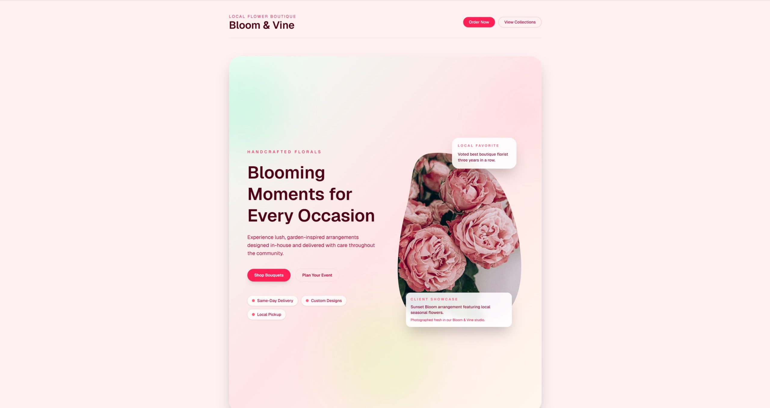 Bloom & Vine – Concept Website Design for a Modern Flower Boutique